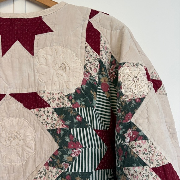 Hand Crafted Quilted Patchwork Jacket in Cream and Burgundy - Picture 7 of 16